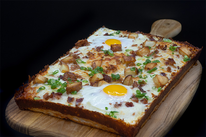 Brunch Pie from our Barclay-Kingston, Cherry Hill Detroit-Style Pizza Restaurant.