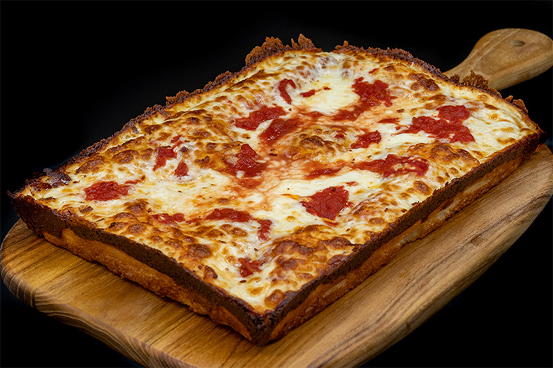 Cheese Detroit Style Pizza near Cherry Hill, New Jersey made by Criss Crust.