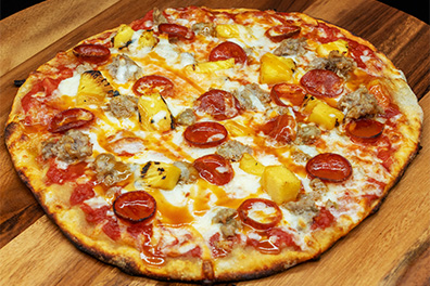 Pineapple Express Pie prepared at our pizza restaurant near Erlton-Ellisburg, Cherry Hill, New Jersey.
