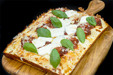 Margherita Detroit-Style Pizza served at our pizzeria near Gibbsboro.